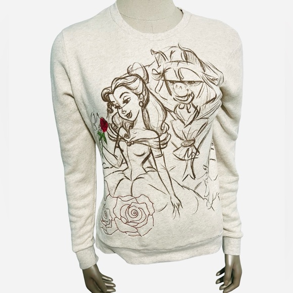 Disney Art of Belle Beauty and The Beast Heather Beige Sweatshirt Size Medium - Picture 2 of 13
